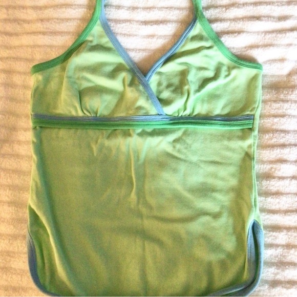 Energie Light Green with Blue Trim Spaghetti Strap Tank Top, L - Picture 1 of 3